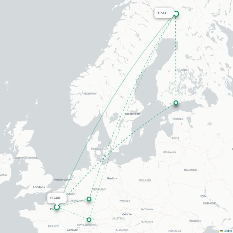 CDG - KTT route map