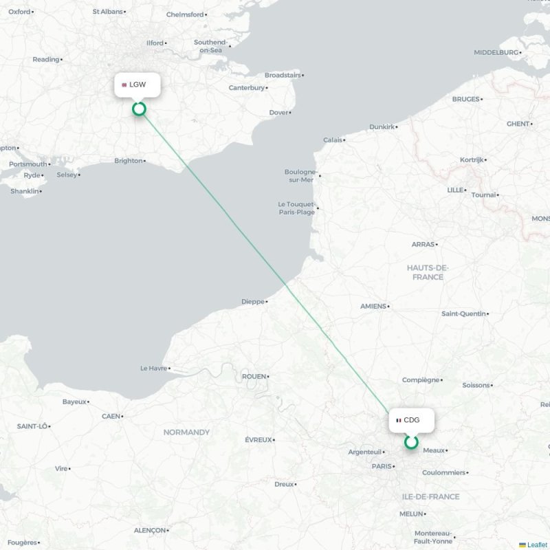 CDG - LGW route map