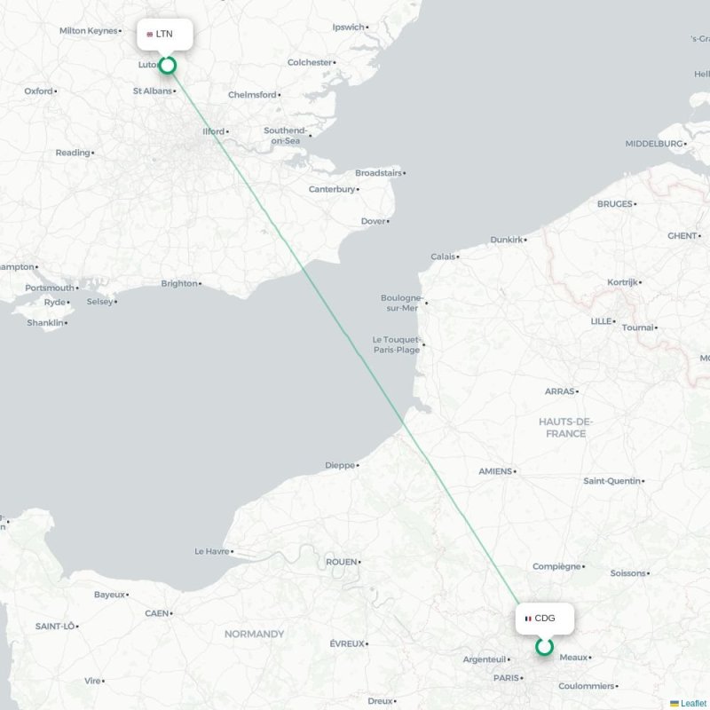 CDG - LTN route map