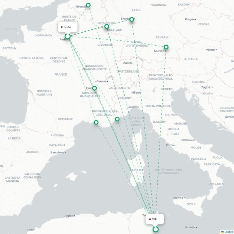 CDG - MIR route map