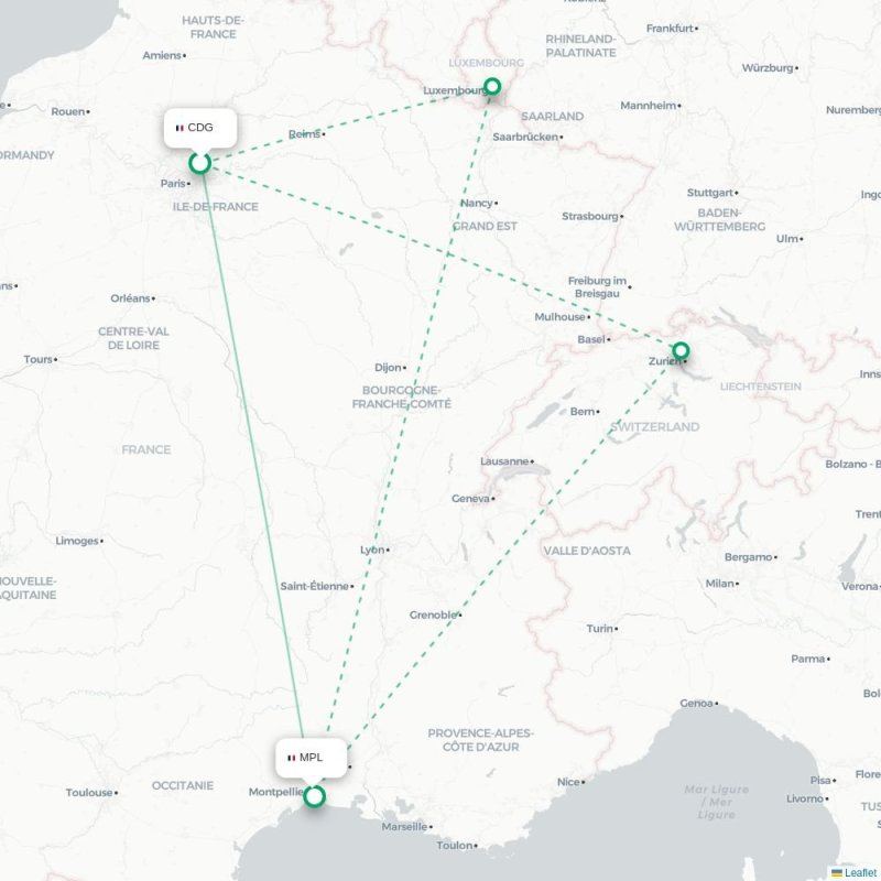 CDG - MPL route map