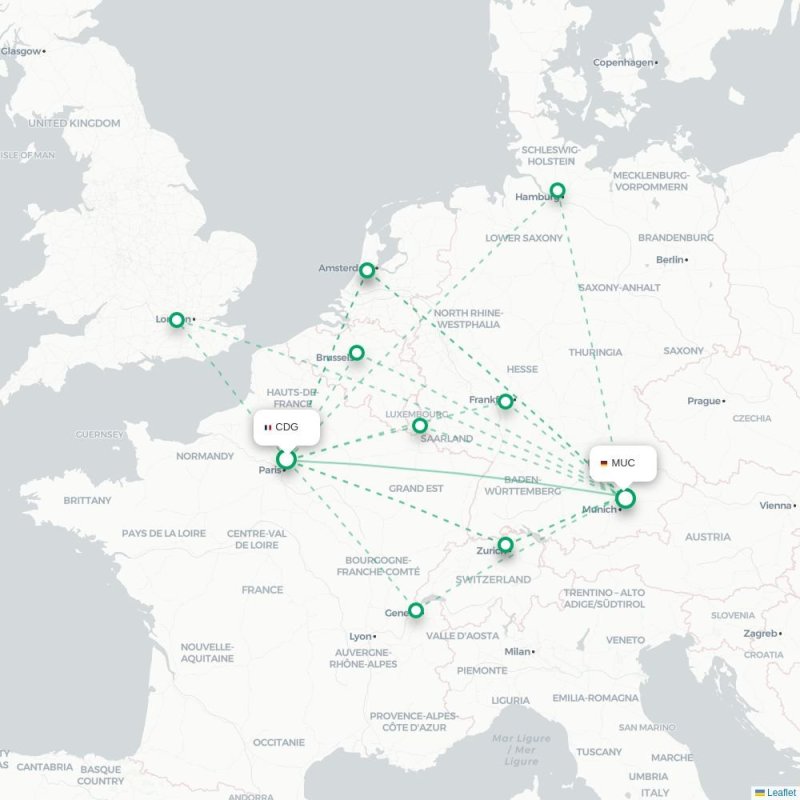 CDG - MUC route map