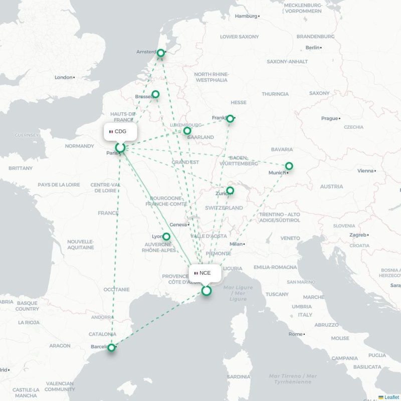CDG - NCE route map