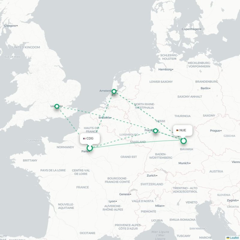 CDG - NUE route map
