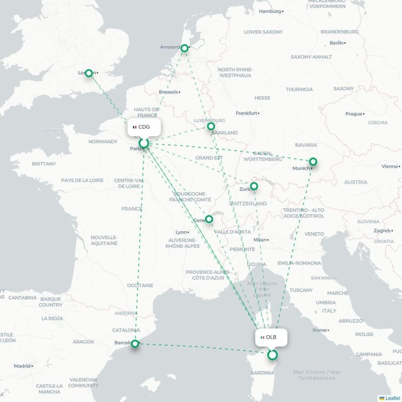 CDG - OLB route map