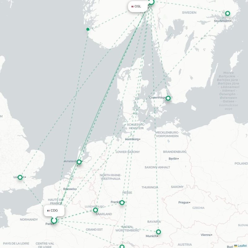 CDG - OSL route map
