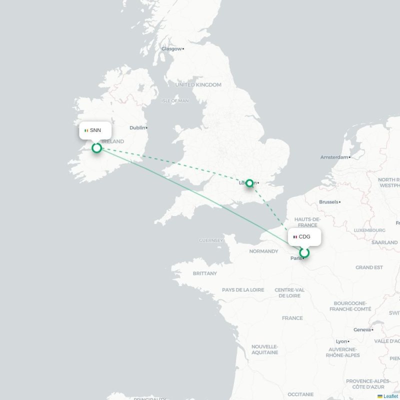 CDG - SNN route map