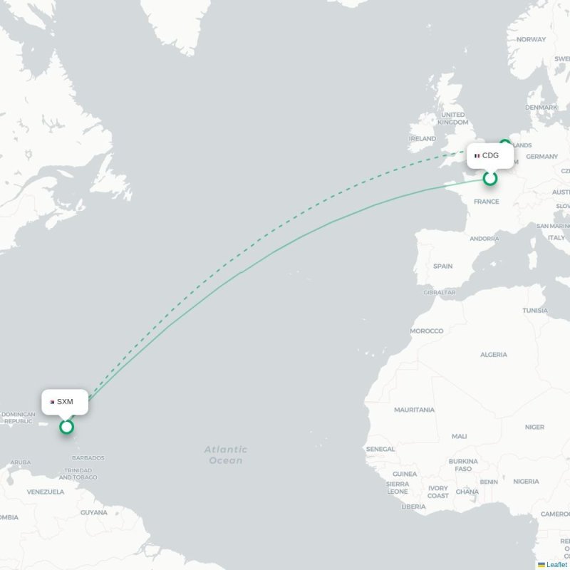 CDG - SXM route map
