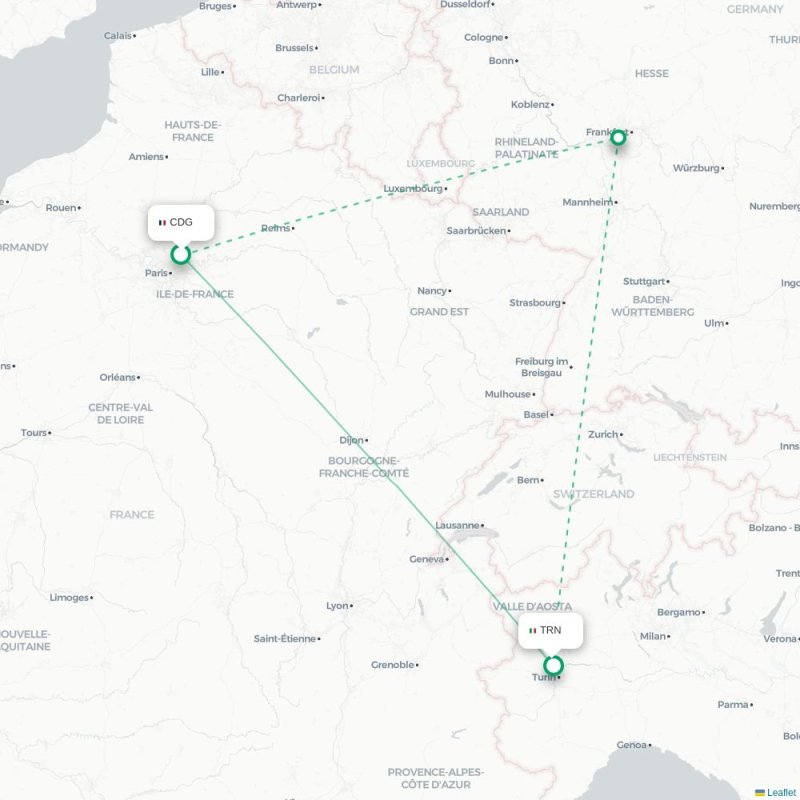 CDG - TRN route map
