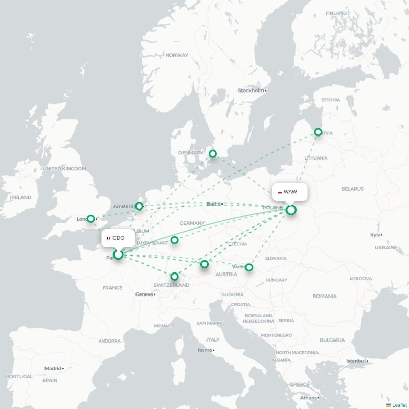 CDG - WAW route map