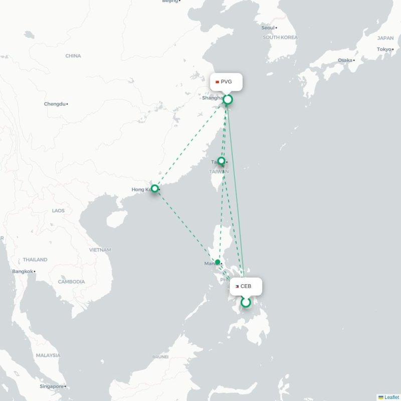 CEB - PVG route map