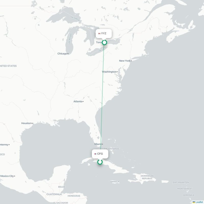 CFG - YYZ route map