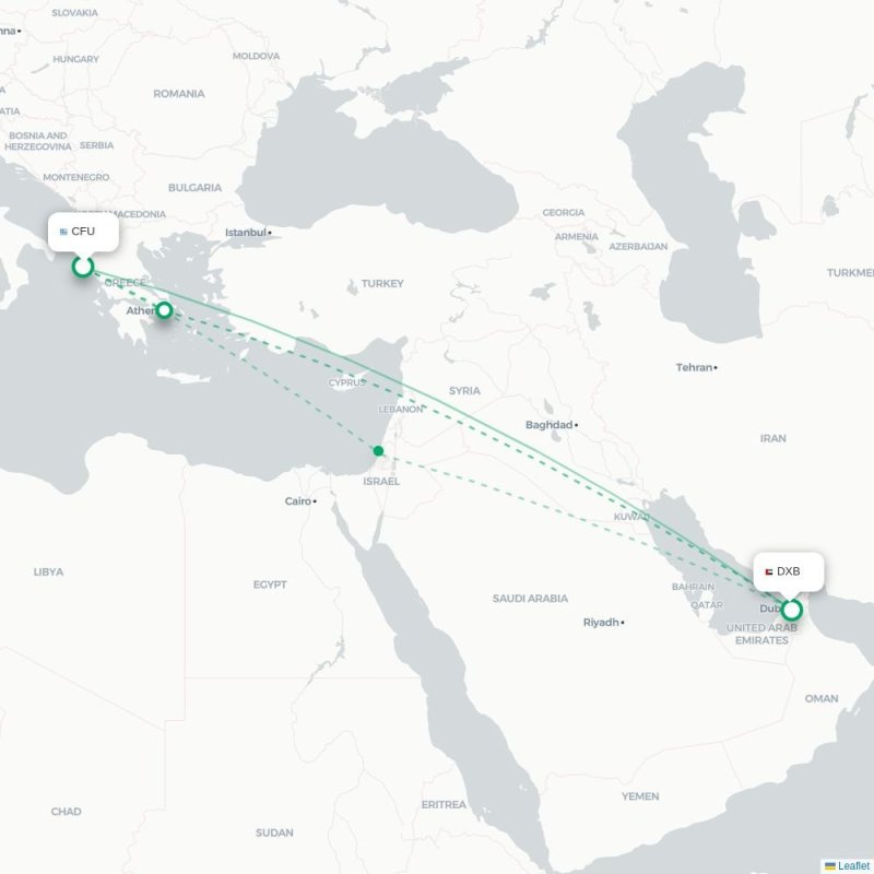 CFU - DXB route map