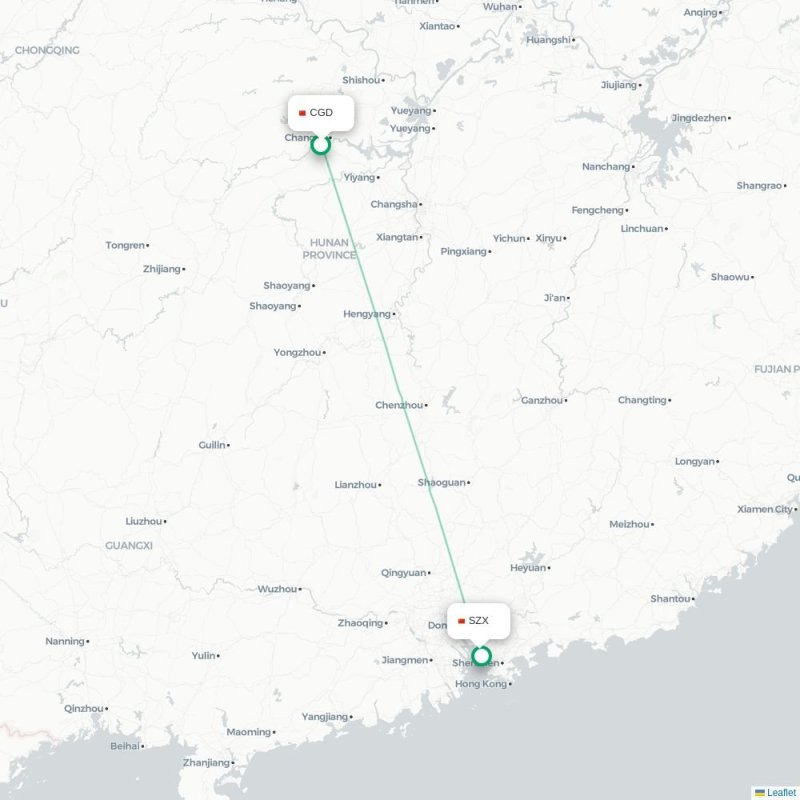 CGD - SZX route map