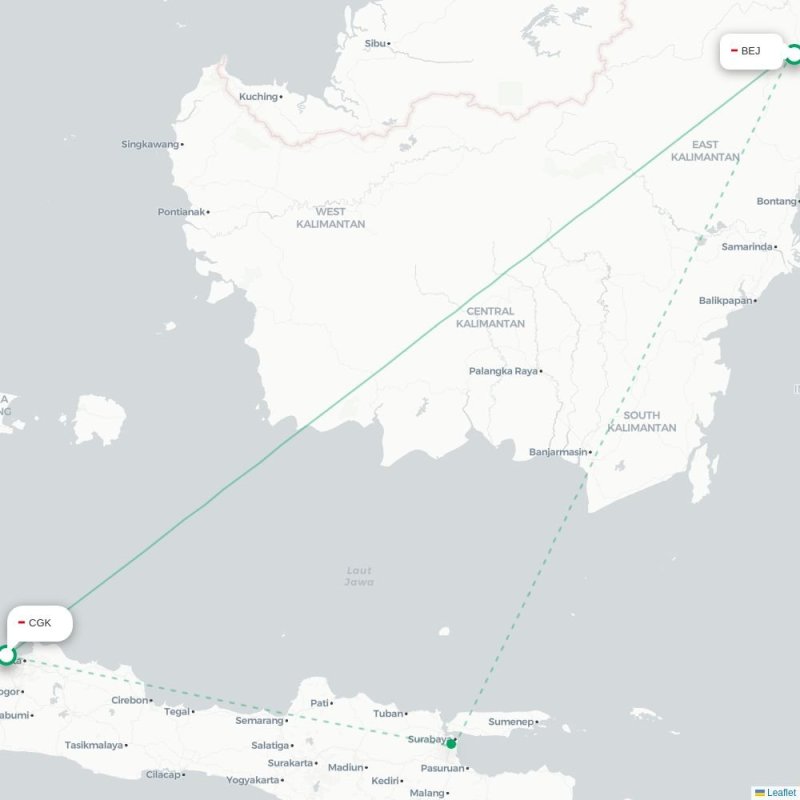 CGK - BEJ route map