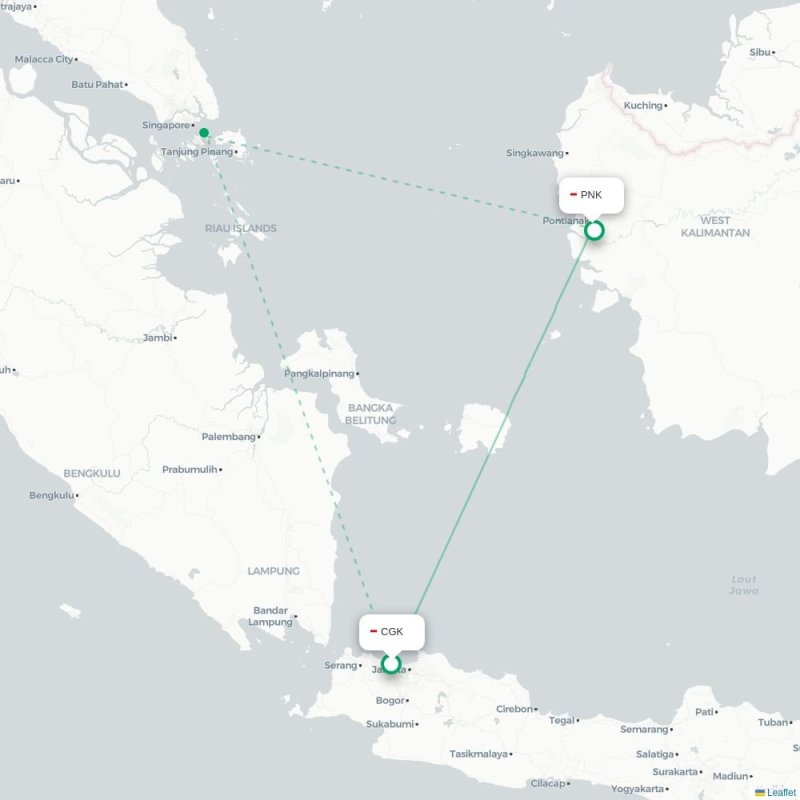 CGK - PNK route map