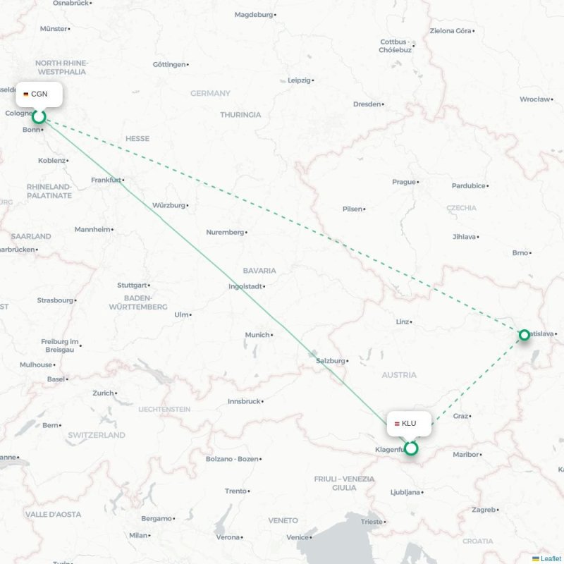 CGN - KLU route map