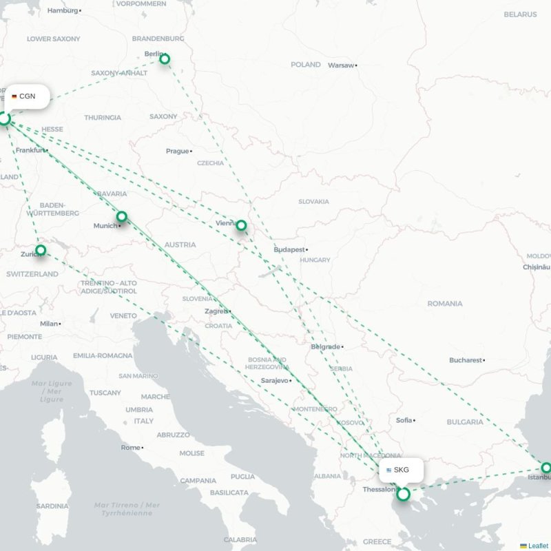 CGN - SKG route map