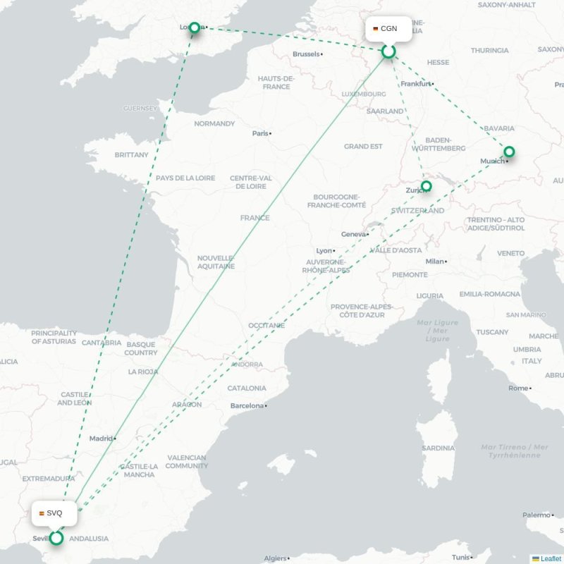 CGN - SVQ route map