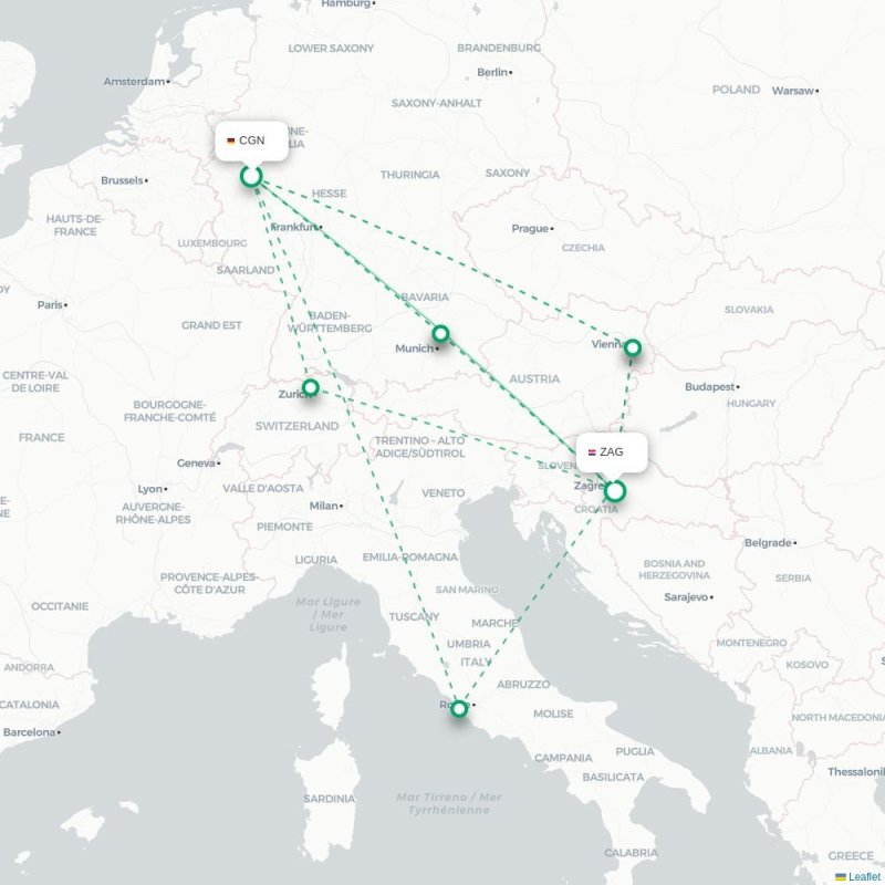 CGN - ZAG route map