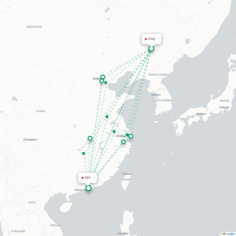 CGQ - SZX route map