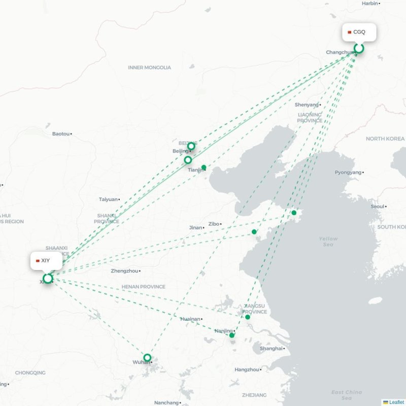 CGQ - XIY route map