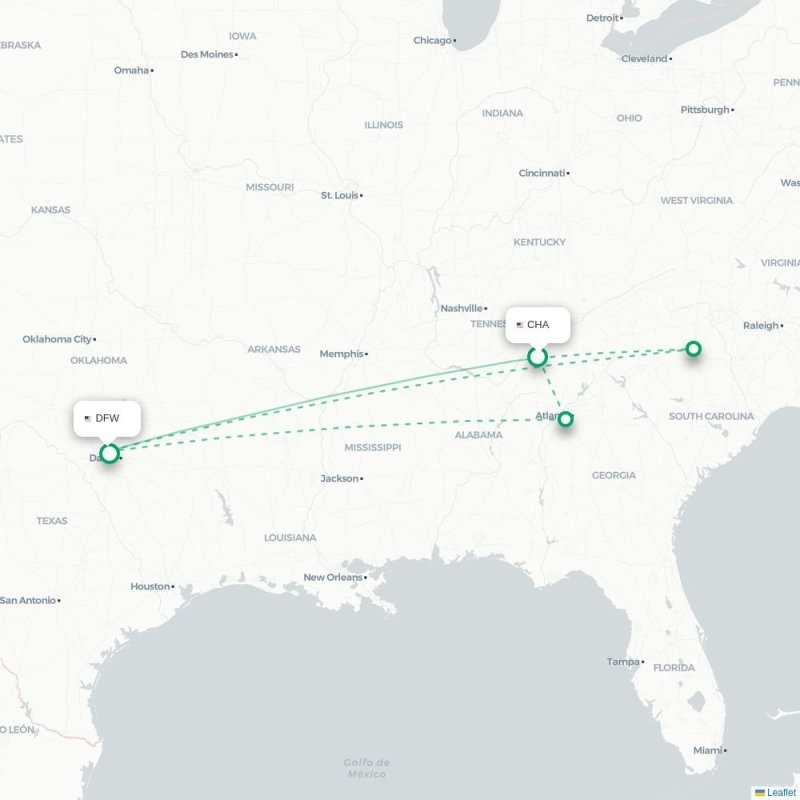 CHA - DFW route map
