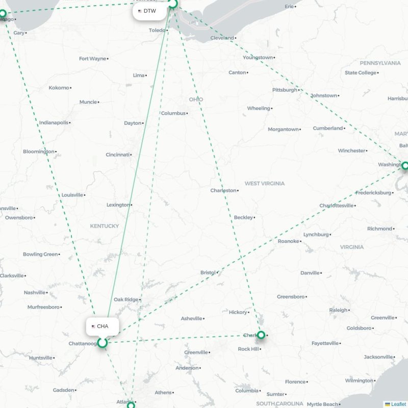 CHA - DTW route map