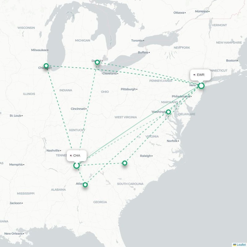 CHA - EWR route map