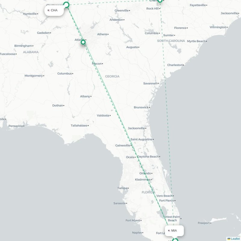CHA - MIA route map