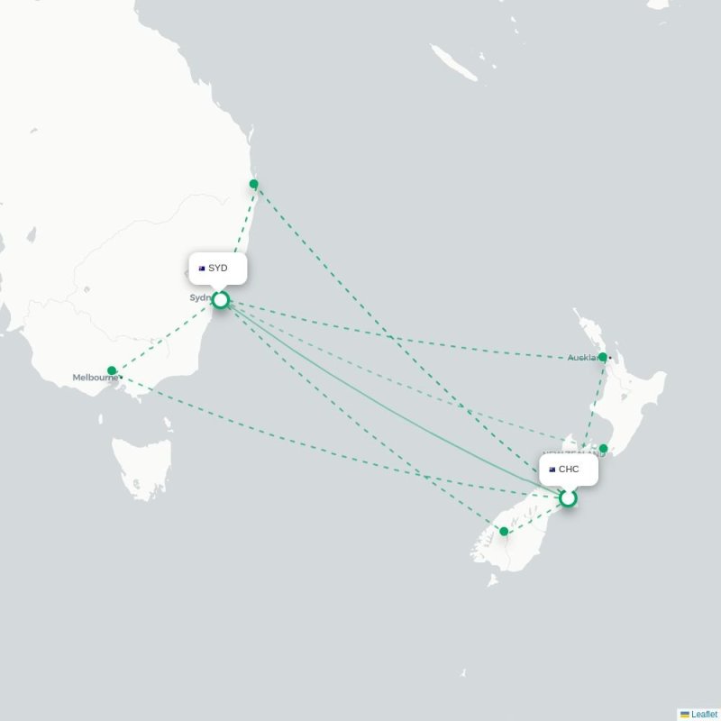CHC - SYD route map