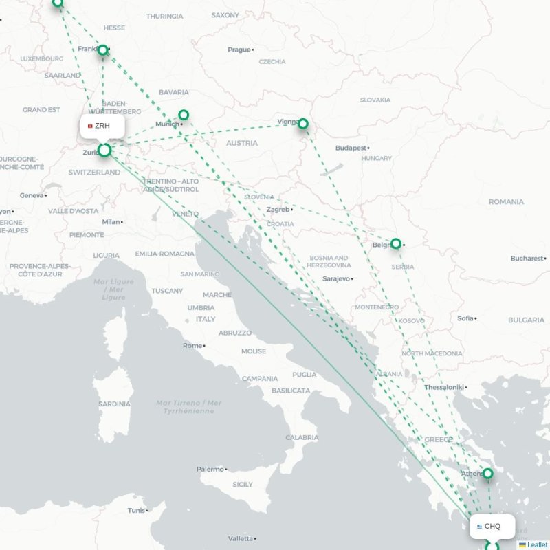 CHQ - ZRH route map