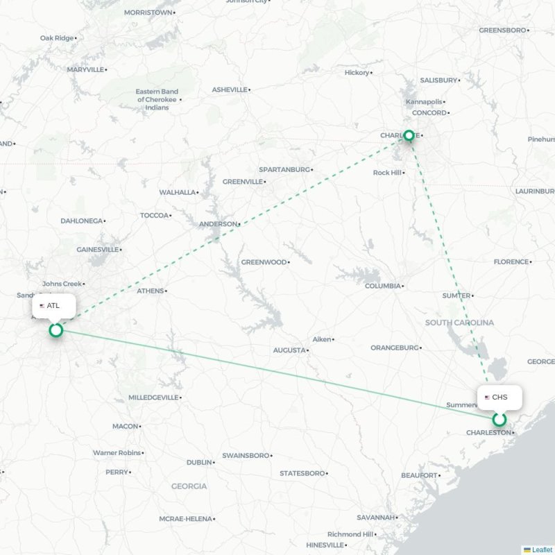 CHS - ATL route map