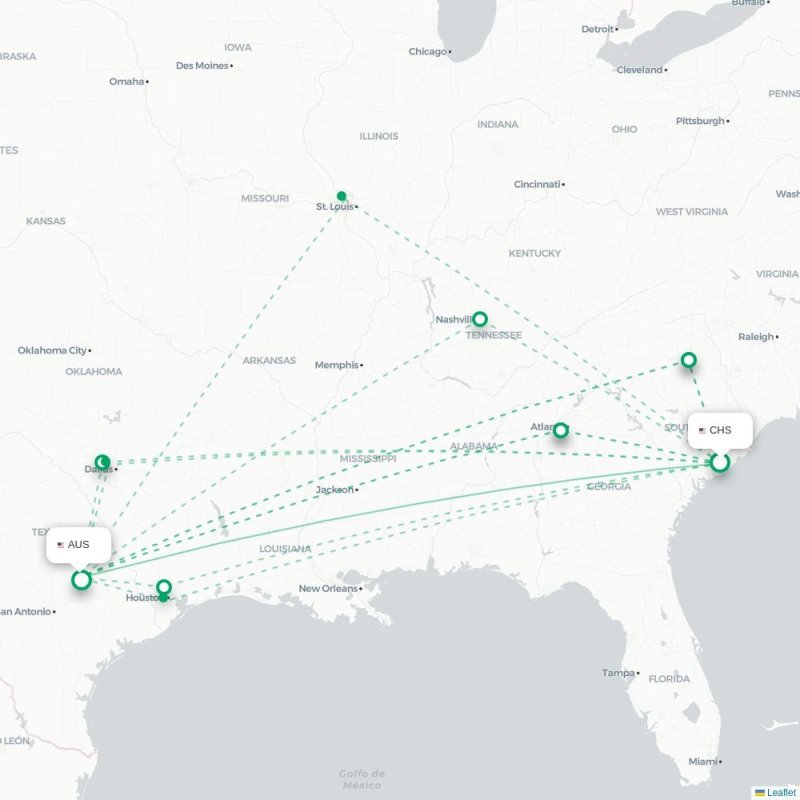 CHS - AUS route map