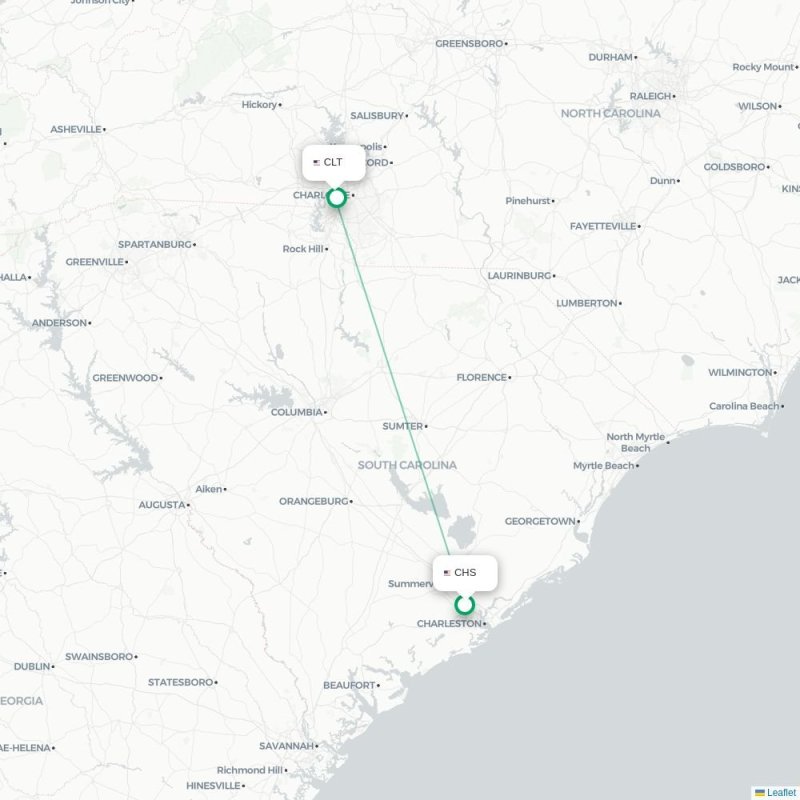 CHS - CLT route map