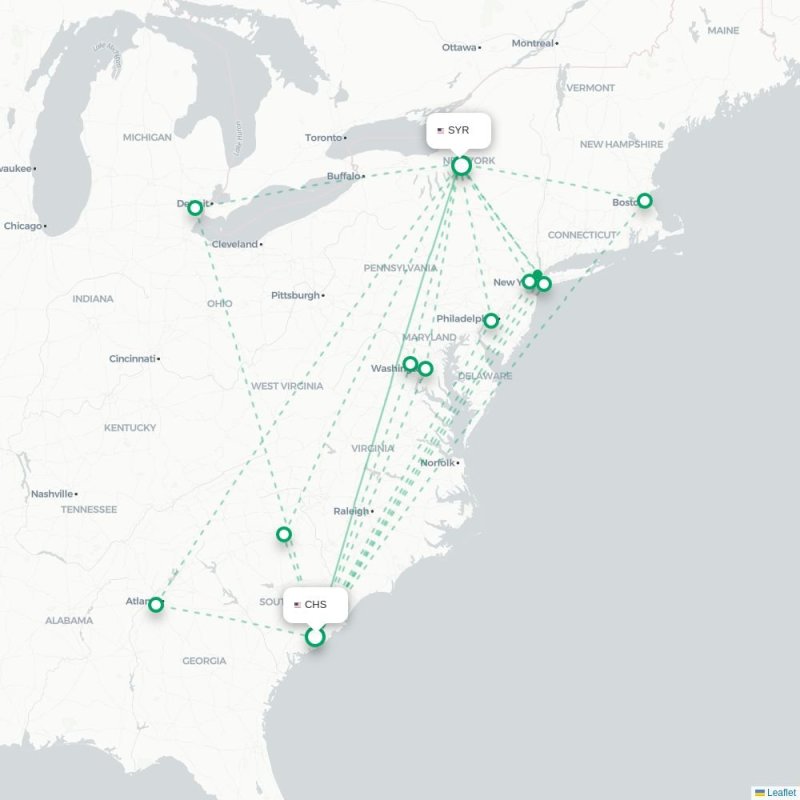 CHS - SYR route map