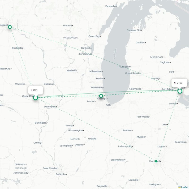CID - DTW route map