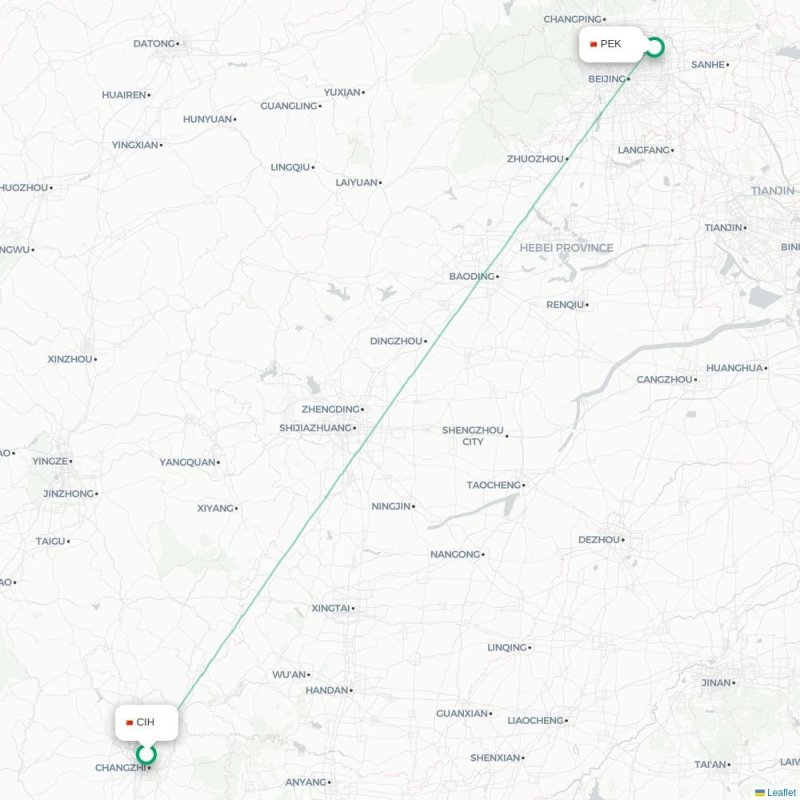 CIH - PEK route map