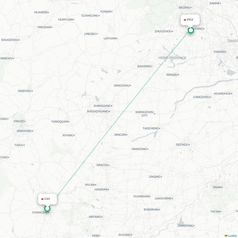 CIH - PKX route map