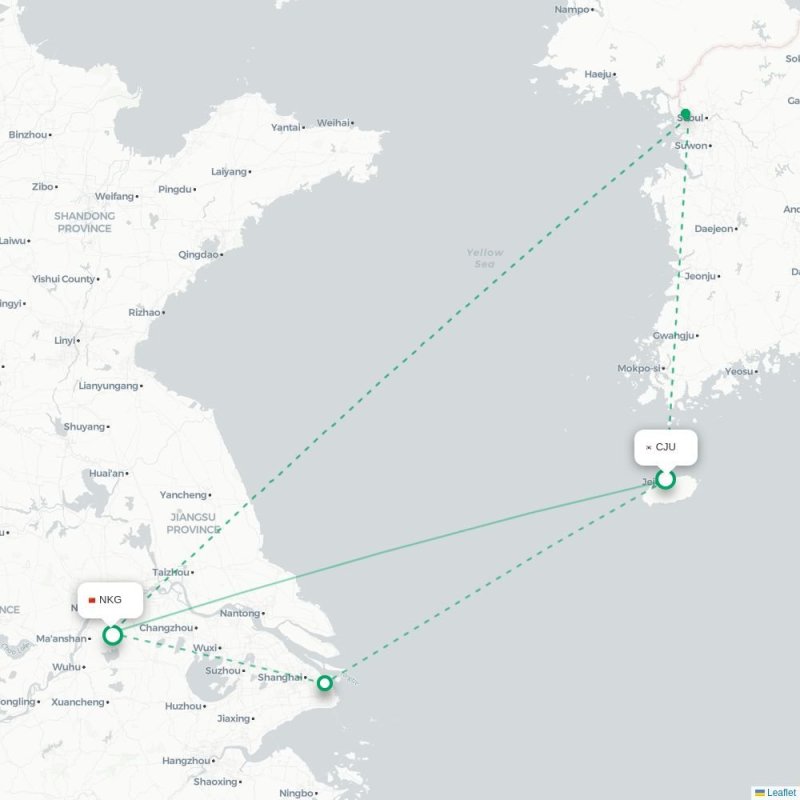 CJU - NKG route map