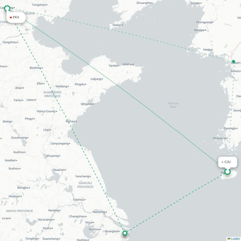 CJU - PKX route map