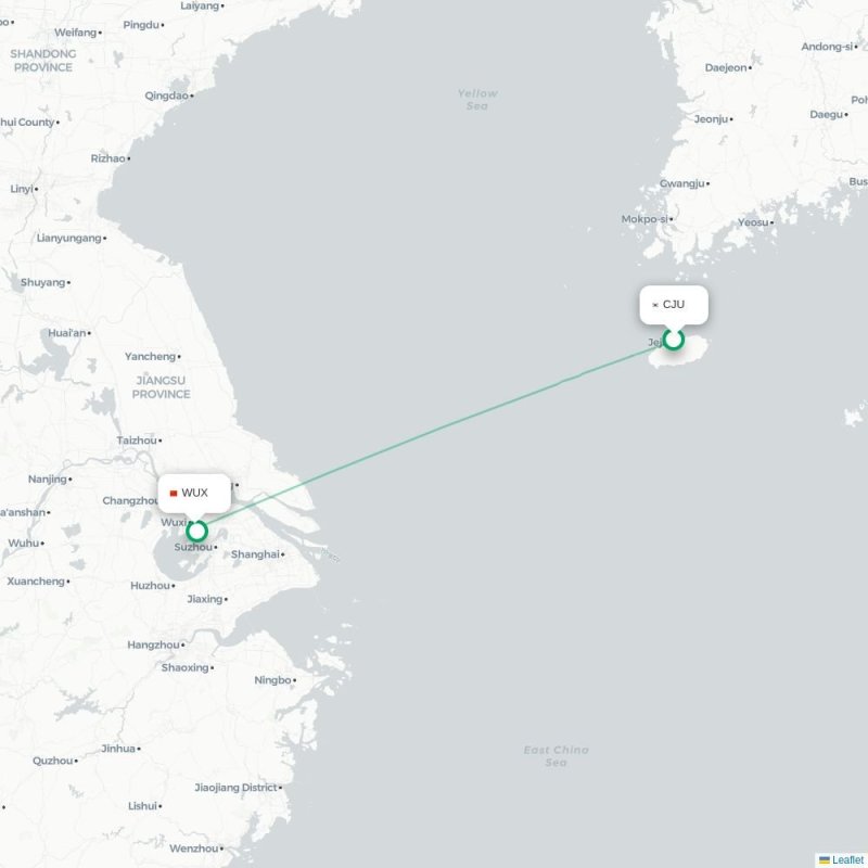 CJU - WUX route map