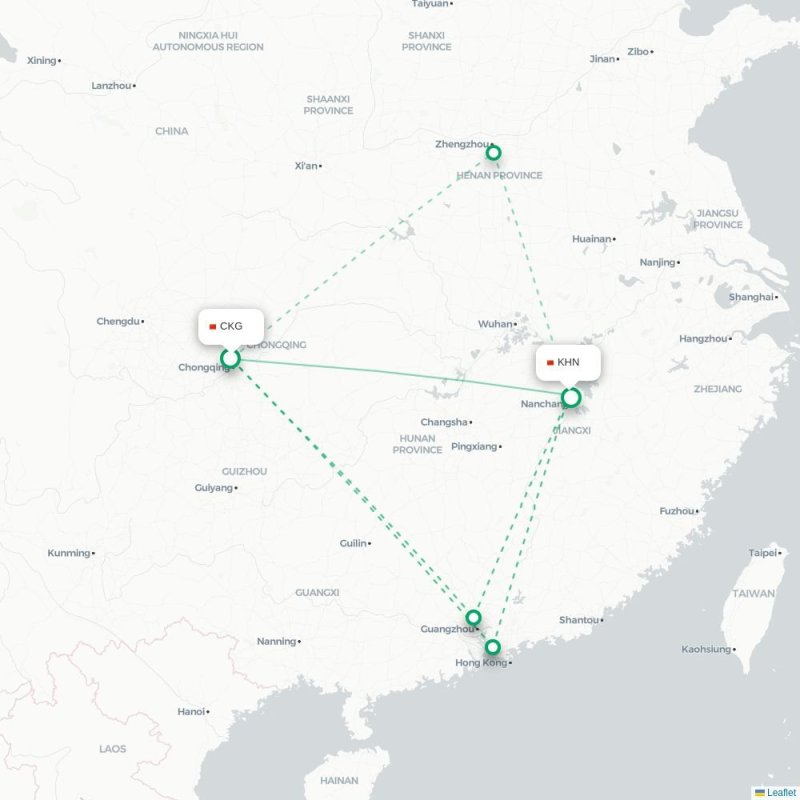 CKG - KHN route map