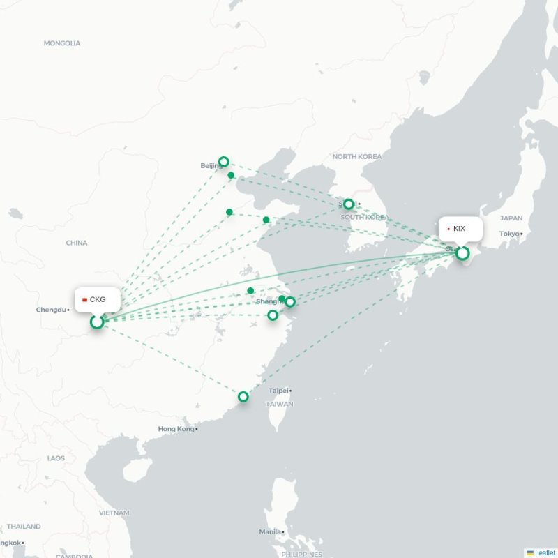 CKG - KIX route map