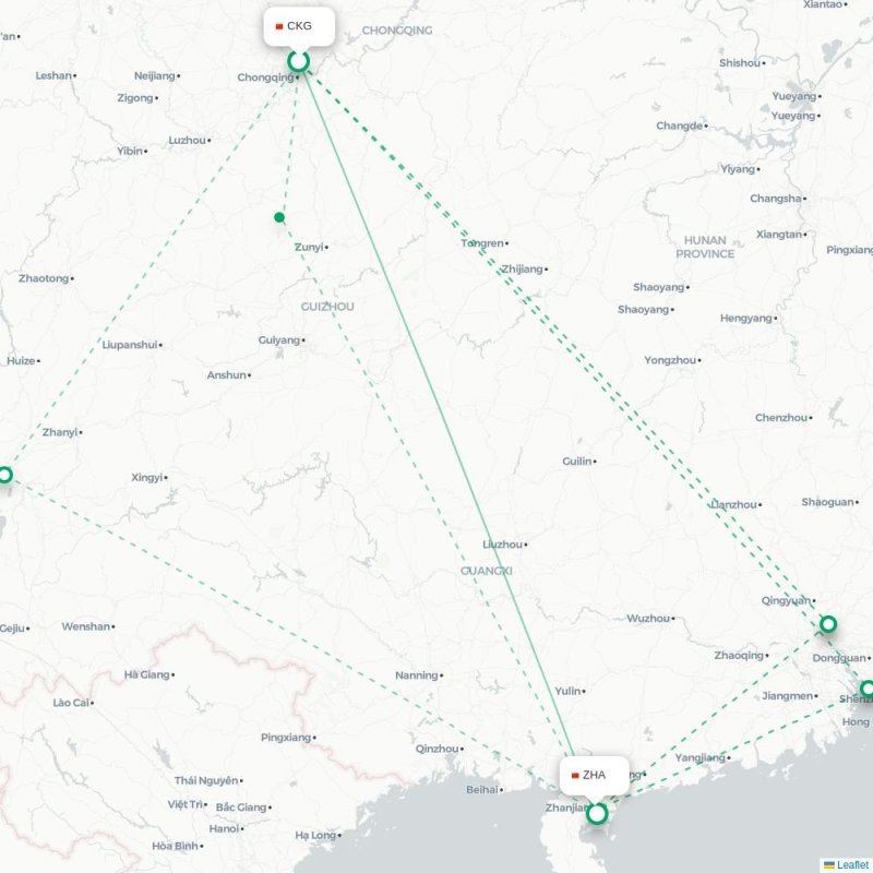 CKG - ZHA route map