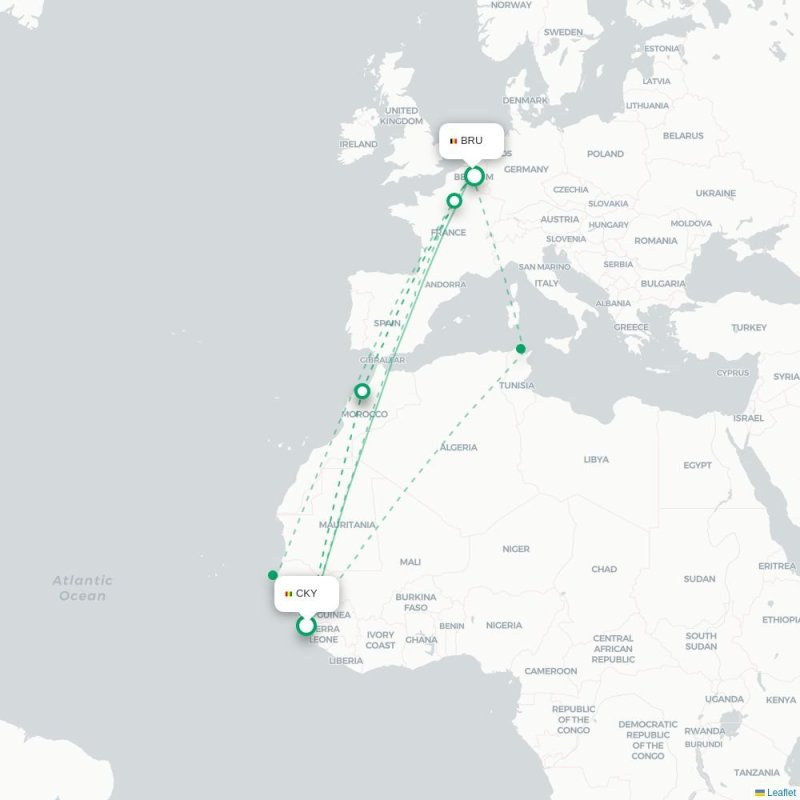 CKY - BRU route map