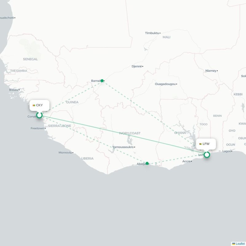 CKY - LFW route map