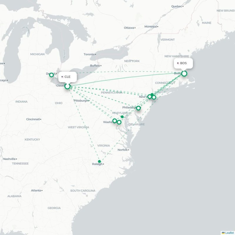 CLE - BOS route map