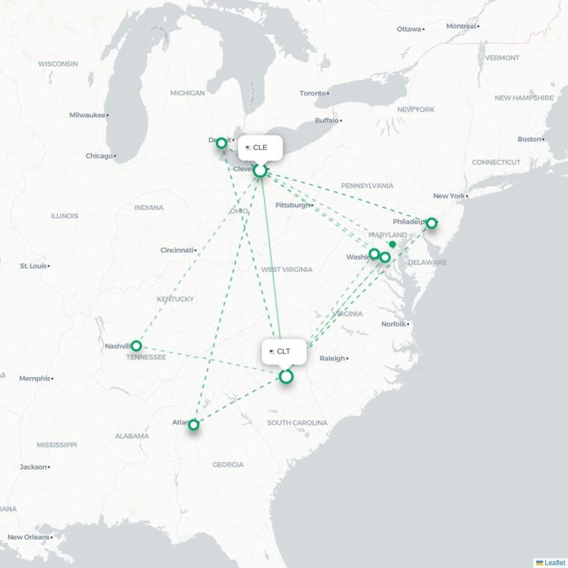 CLE - CLT route map