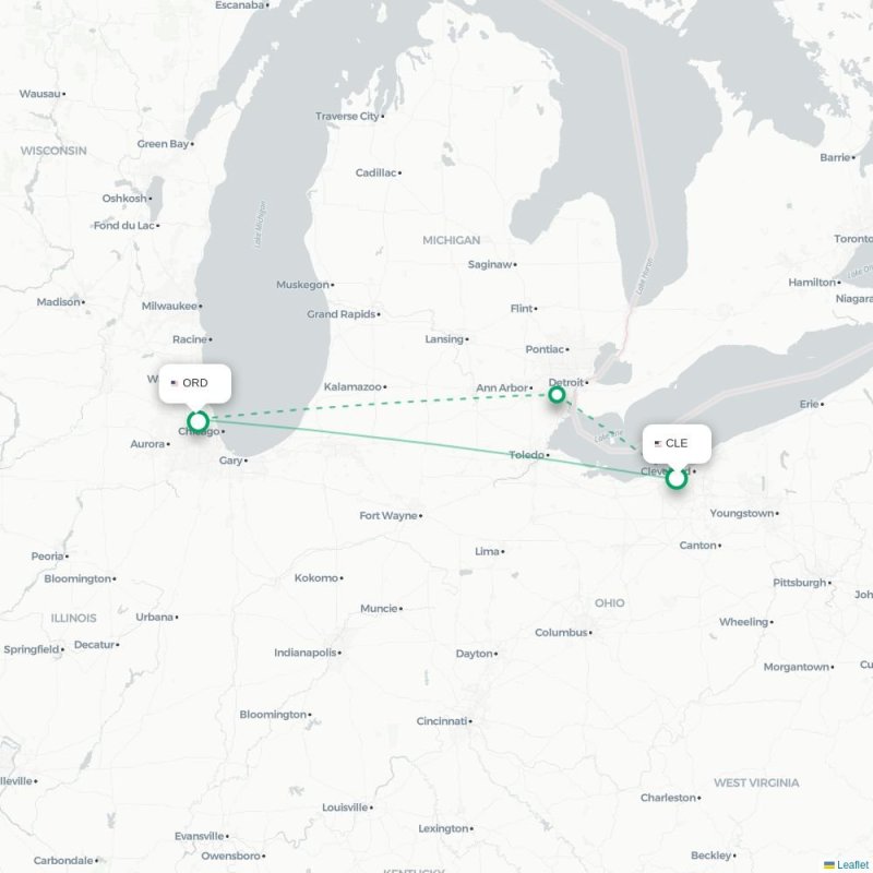 CLE - ORD route map